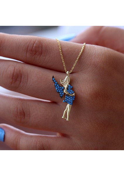 Turkuaz Taşlı Hamile Kadın Gümüş Kolye