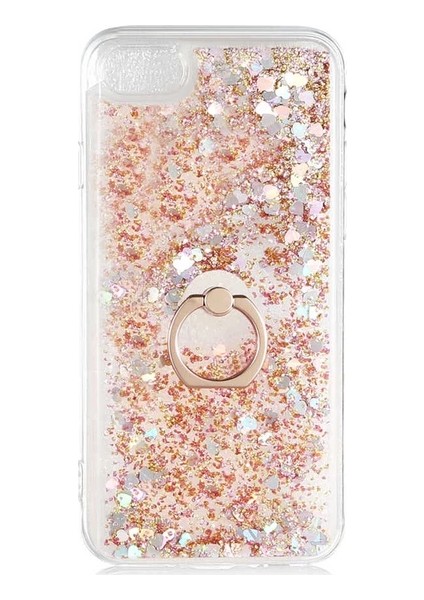 Apple iphone 7 Kılıf Pullu Sulu Yüzüklü Kalp Simli Standlı Silikon Milce Kapak Luxury