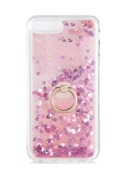 Apple iphone 6 Plus Kılıf Pullu Sulu Yüzüklü Kalp Simli Standlı Silikon Milce Kapak Luxury