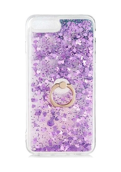 Apple iphone 6 Plus Kılıf Pullu Sulu Yüzüklü Kalp Simli Standlı Silikon Milce Kapak Luxury