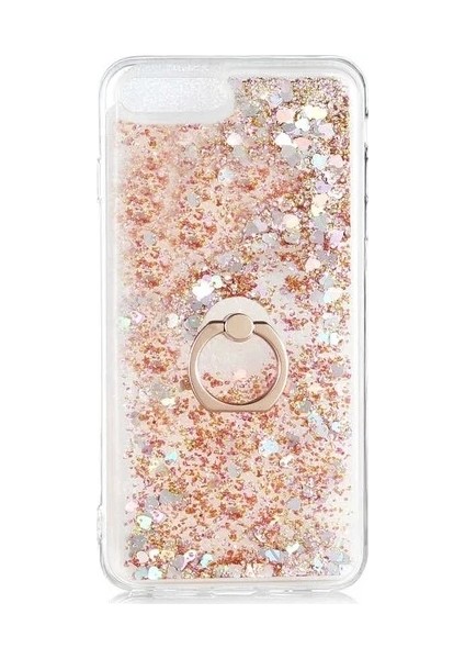Apple iphone 7 Plus Kılıf Pullu Sulu Yüzüklü Kalp Simli Standlı Silikon Milce Kapak Luxury