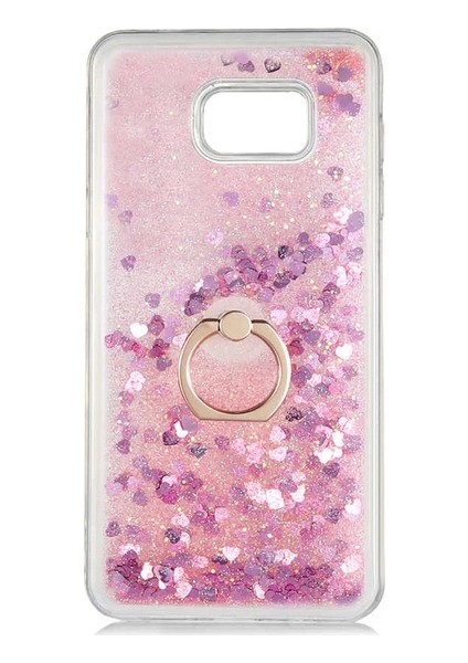 Samsung Galaxy S7 G930 Kılıf Pullu Sulu Yüzüklü Kalp Simli Standlı Silikon Milce Kapak Luxury