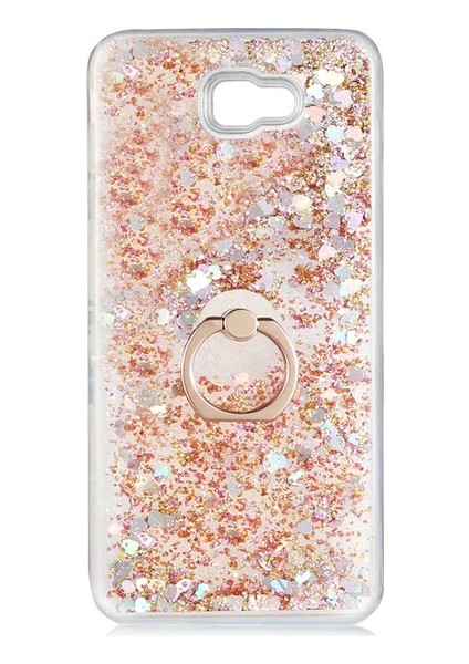 Samsung Galaxy J4 Plus J415 Kılıf Pullu Sulu Yüzüklü Kalp Simli Standlı Silikon Milce Kapak Luxury