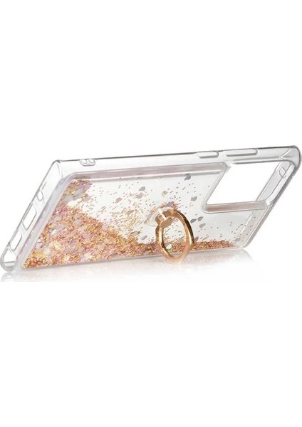 Oppo Reno2 Z CPH1951 Kılıf Pullu Sulu Yüzüklü Kalp Simli Standlı Silikon Milce Kapak Luxury
