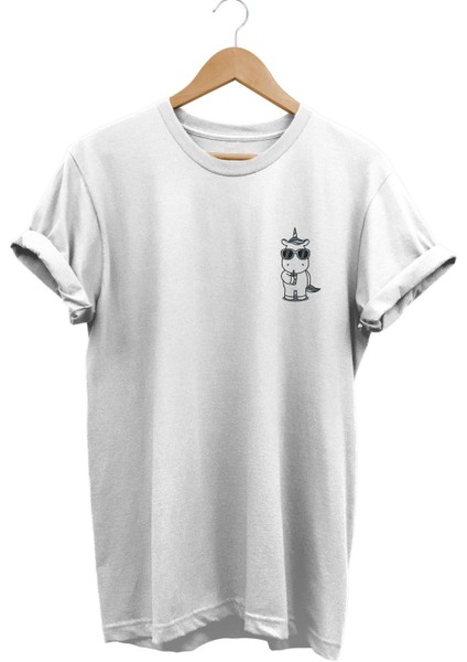 Cep Unicorn Baskılı Pamuk Oversize T-Shirt Büyük Beden Tişört