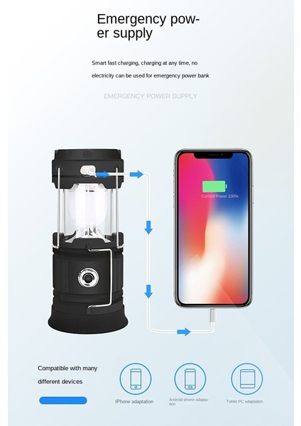 Çadır Işık Kamp Işık USB Güneş Şarjı LED Kamp Işık(Yurt Dışından)