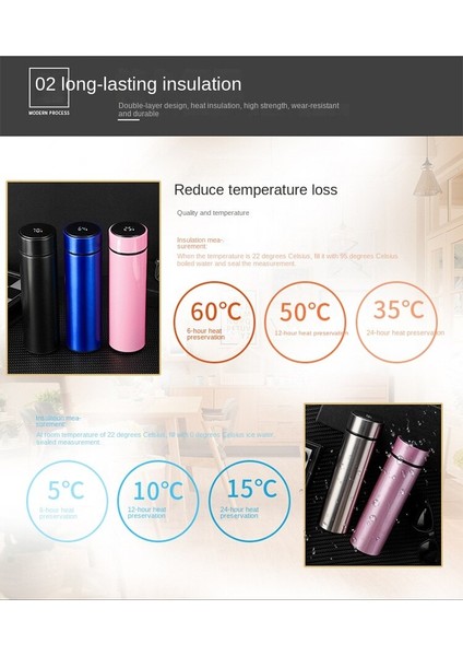 Paslanmaz Çelik Yalıtım Kupası LED Sıcaklık Ekran Akıllı Termos Su Kupası 500ML(Yurt Dışından)