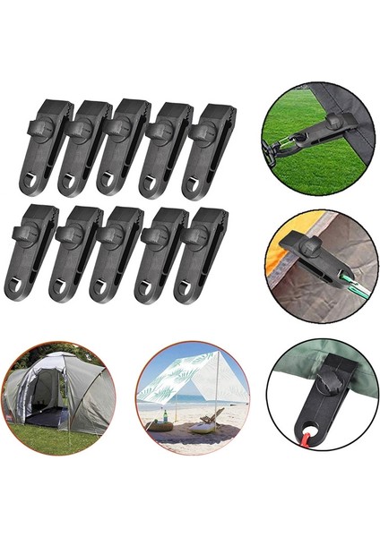 Çadır Klipsi 10 Klipler+10 Beyaz Dot Halat+10 Siyah Pp Hızlı Asma (Yurt Dışından)