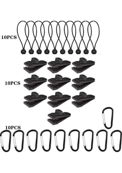 Szykd Çadır Klipsi 10 Klip+10 Beyaz Nokta Halat+10 Siyah Pp Hızlı Asma (Yurt Dışından)