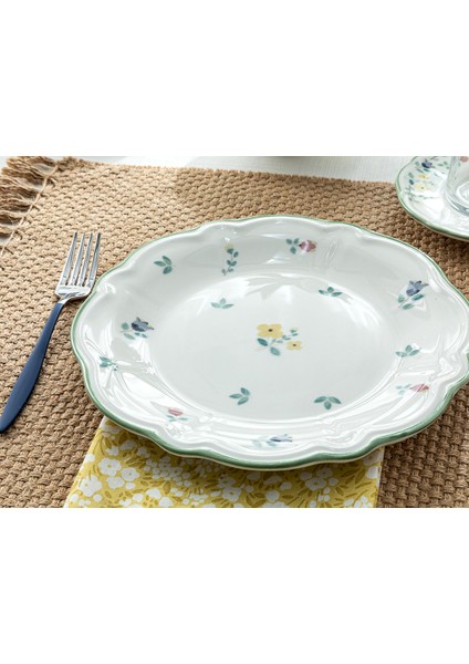 English Home Fiorellino Porselen 8 Parça 2 Kişilik Kahvaltı Takımı 21-17-12-12 cm Yeşil-Sarı-Pembe-Mavi