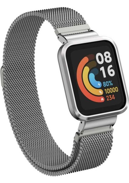 wowacs Xiaomi Redmi Watch Mi Watch Lite Uyumlu Kordon Metal Kadran Çerçeveli Hasır Akıllı Saat Kordonu