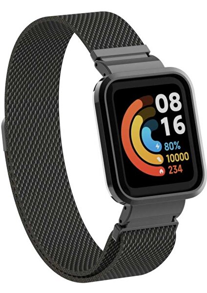 wowacs Xiaomi Redmi Watch Mi Watch Lite Uyumlu Kordon Metal Kadran Çerçeveli Hasır Akıllı Saat Kordonu