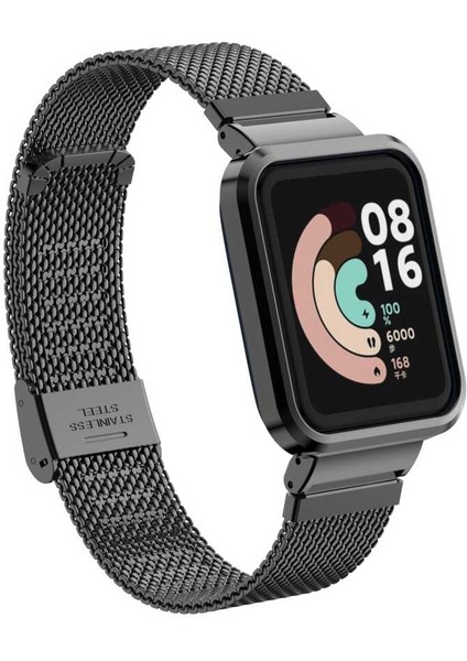 Xiaomi Redmi Watch Mi Watch Lite Uyumlu Kordon Metal Kadran Çerçeveli Hasır Akıllı Saat Kordonu
