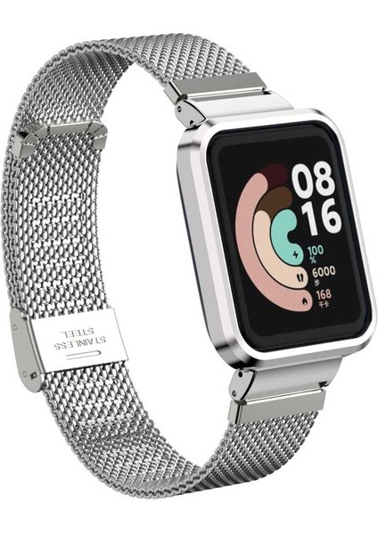 wowacs Xiaomi Redmi Watch Mi Watch Lite Uyumlu Kordon Metal Kadran Çerçeveli Hasır Akıllı Saat Kordonu