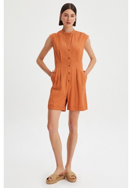 Kadın Düğme Detay Hakim Yaka Tulum modelleri