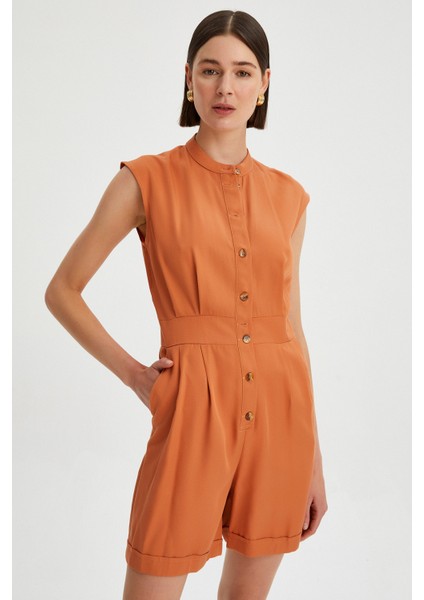 Kadın Düğme Detay Hakim Yaka Tulum fırsatları