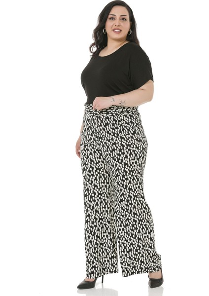 Büyük Beden Beli Geniş Lastikli Büzgülü Bol Paça Siyah Beyaz Kadın Pantolon fırsatları