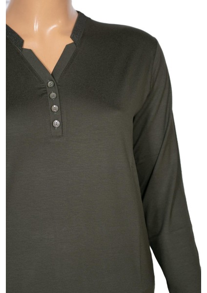 Cimariva Kadın Neval Büyük Beden V Yaka Taşlı Haki Bluz fiyatları