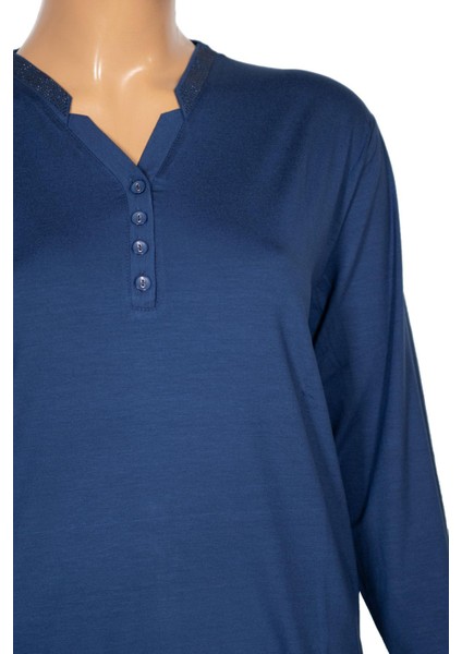 Cimariva Kadın Neval Büyük Beden V Yaka Taşlı Indigo Bluz fiyatları