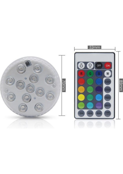 Kumandalı Rgb Dalgıç Işık Pilli Kumandalı Su Altı Gece Lambası Nargile ve Havuz Aydınlatması