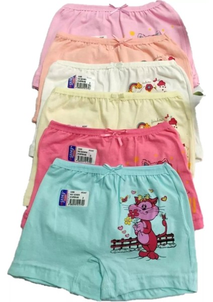 Kız Çocuk Baskılı Karışık Renkli Boxer 1045 12 Adet
