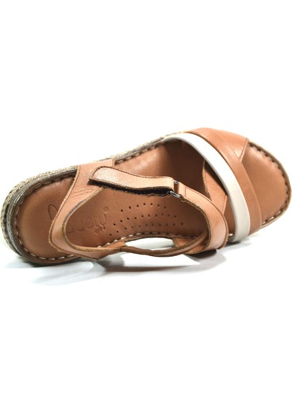 22BY65.1604 Deri Taba Anatomik Comfort Cırtlı Kadın Sandalet