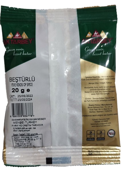 Beş Türlü Baharat Kutu 30 Adet x 20 gr