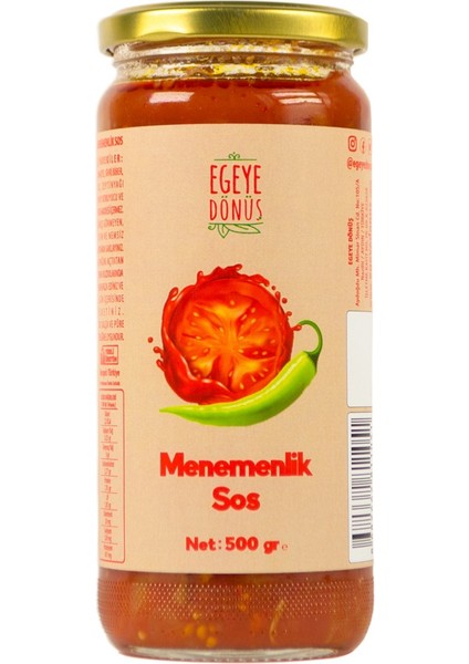 Ev Yapımı Yemek Için Hazır Menemenlik Sos Cam Kavanoz - 500 Gr. (Yaz Domateslerinden ve Biberlerinden Geleneksel Yöntemlerle Üretilmiştir)