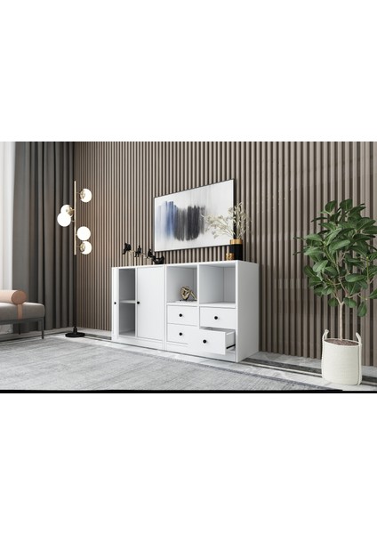 Rafli Dolapli Çekmeceli Konsol Beyaz 130 cm KNS-1033-Ç modelleri