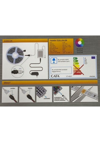 CT-4558 Rgb Şerit LED Seti ( 5 mt Rgb LED 352 Renk - Trafo - Rgb Kumanda )