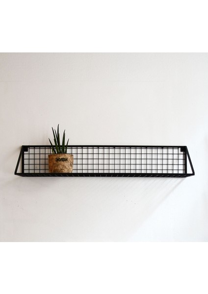 Büyük Boy 80 x 25 x 15 cm Tel Duvar Rafı (Siyah Renk)