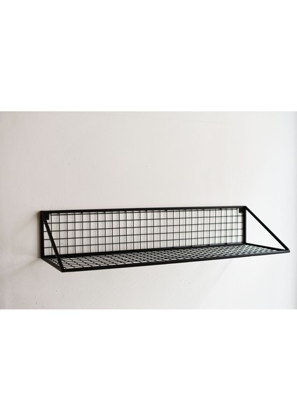 Büyük Boy 80 x 25 x 15 cm Tel Duvar Rafı (Siyah Renk)