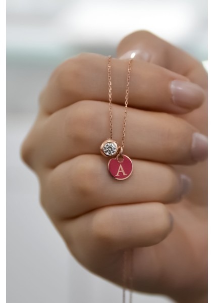 925 Ayar Gümüş Rose Kaplama Mineli A Harf Tektaş Kolye fiyatları