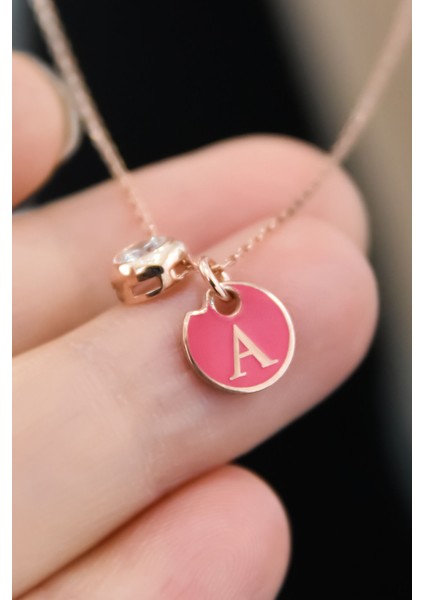 925 Ayar Gümüş Rose Kaplama Mineli A Harf Tektaş Kolye modelleri