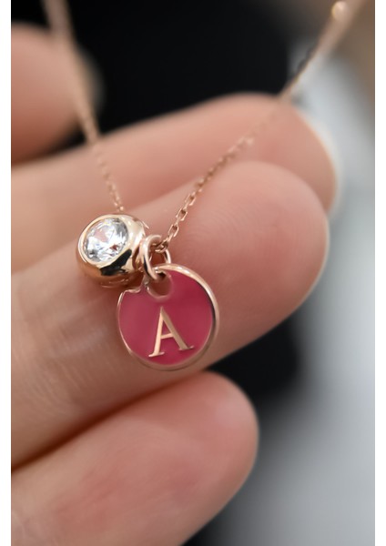 925 Ayar Gümüş Rose Kaplama Mineli A Harf Tektaş Kolye fırsatları