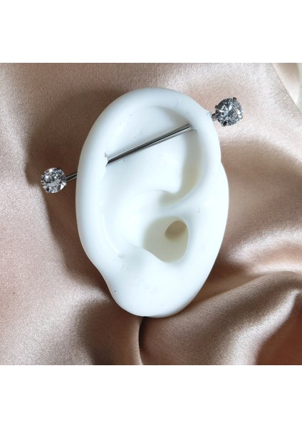 Cerrahi Çelik Çift Tarafı Tek Zirkon Taşlı Köprü Piercing- Bar Uzunluğu 38 Mm- 1 Adet fiyatları