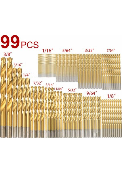 99 Adet Matkap Uçları Seti 1/16''-3/8'' Yüksek Hızlı (Yurt Dışından)