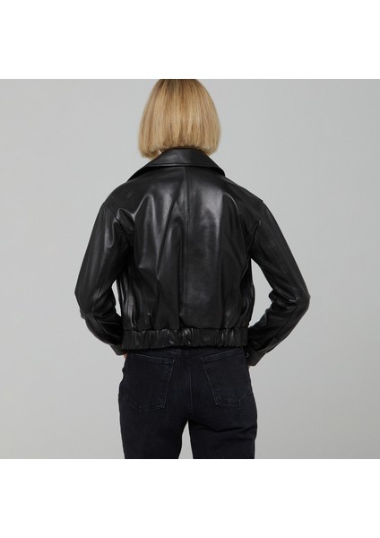 Siyah Hakiki Deri Kadın Hakiki Deri Biker Mont - K22IDM320232-Q3H modelleri