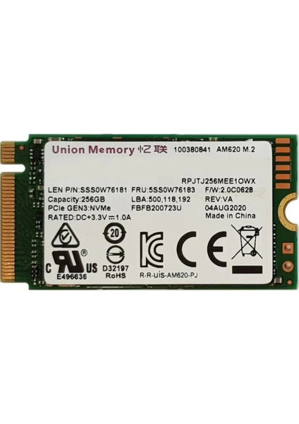 RPJTJ256MEE1OWX 256GB Nvme 1750MB/S-900MB/S Oem M.2 SSD