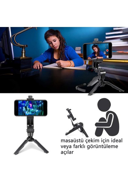 Kamera Tripod Standı Masaüstü Mini Güzellik Bacak Tarzı Tripod Kablosuz Uzaktan Deklanşör ve Telefon Tutucu ile Selfie Çubuğu(Yurt Dışından)