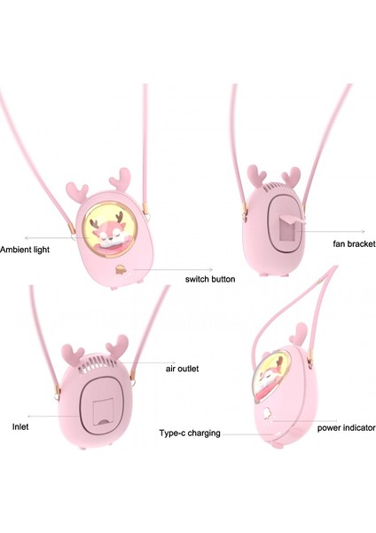 USB Sessiz Asılı Boyun Fanı Pembesi (Yurt Dışından)