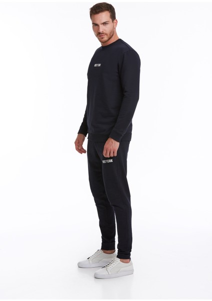 Erkek Lacivert Regular Fit Pamuklu Bisiklet Yaka Sweatshirt