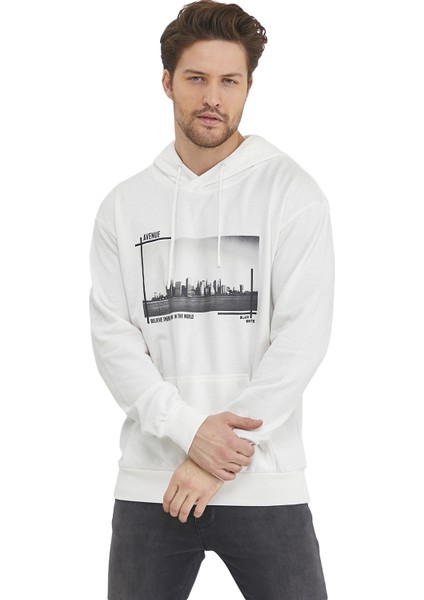 Kanguru Cepli Newyork Baskılı Kapüşonlu Sweatshirt