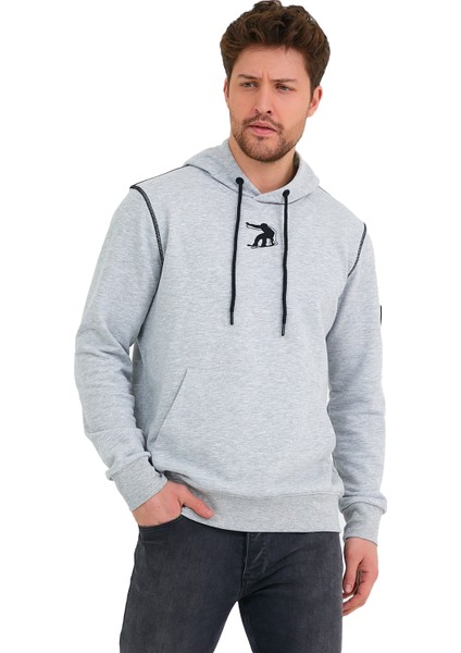 Snowboard Nakış Logo Baskılı Gri Sweatshirt