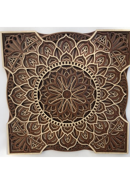 Mandala Duvar Dekor Kare Koyu Kahverengi