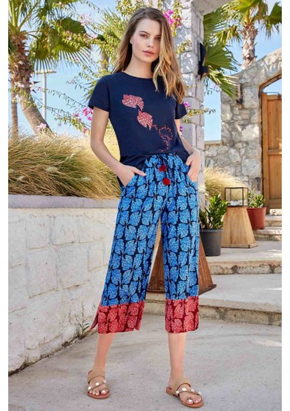 9029 Kadın Kısa Kol Pijama Takımı Larcivet - M