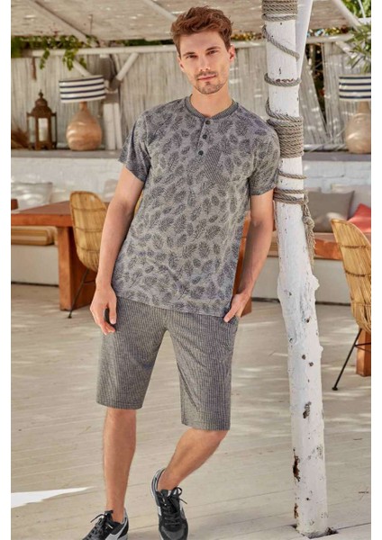 9090 Erkek Şhort Pijama Takımı Gri - M