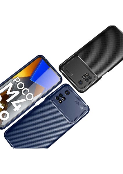Xiaomi Poco M4 Pro 4g Kılıf Karbon Desenli Lux Negro Silikon + Tam Kaplayan 5d Ekran Koruyucu