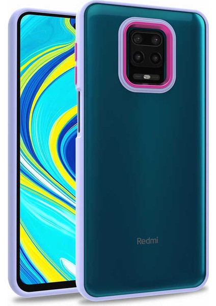 - Xiaomi Redmi Note 9S - Kılıf Arkası Şeffaf Kamera Çevresi Parlak Zıt Renkli Flora Kapak - Lila