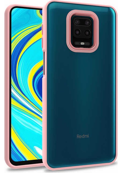 - Xiaomi Redmi Note 9S - Kılıf Arkası Şeffaf Kamera Çevresi Parlak Zıt Renkli Flora Kapak - Rose Gold